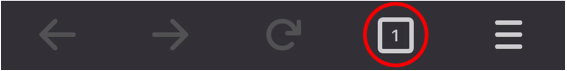 Photo of the menu bar for Mozilla Firefox on a mobile device, with the Tabs button circled in red.